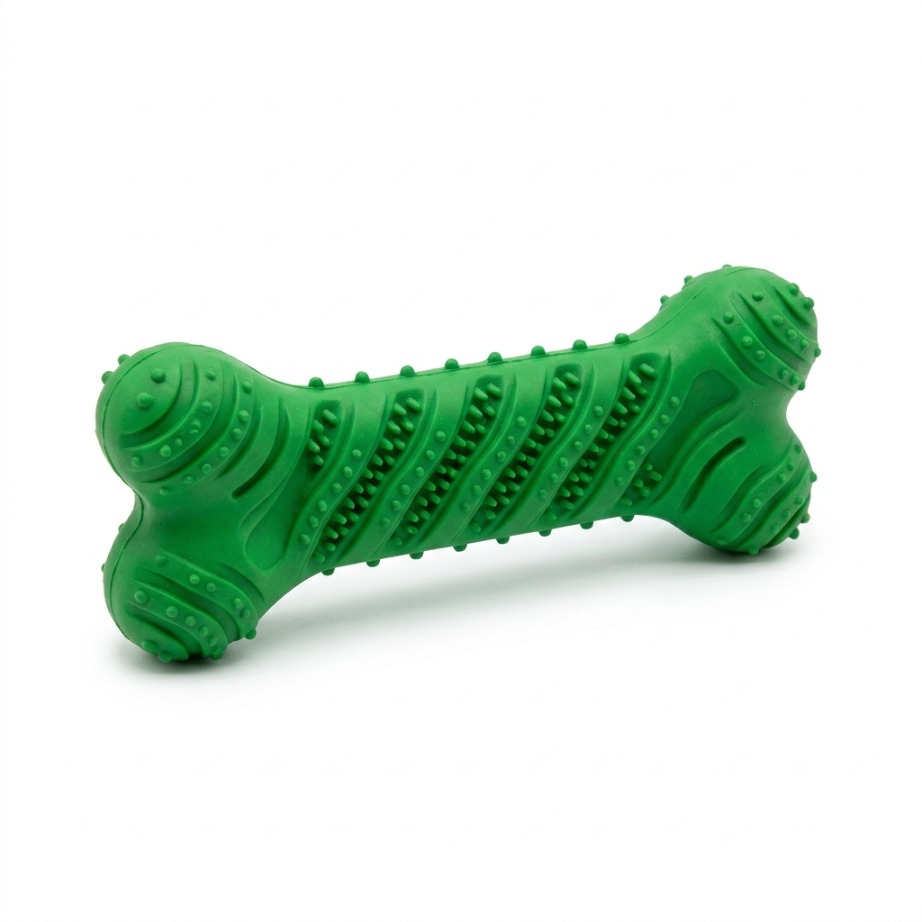 Durable green textured rubber bone chew toy